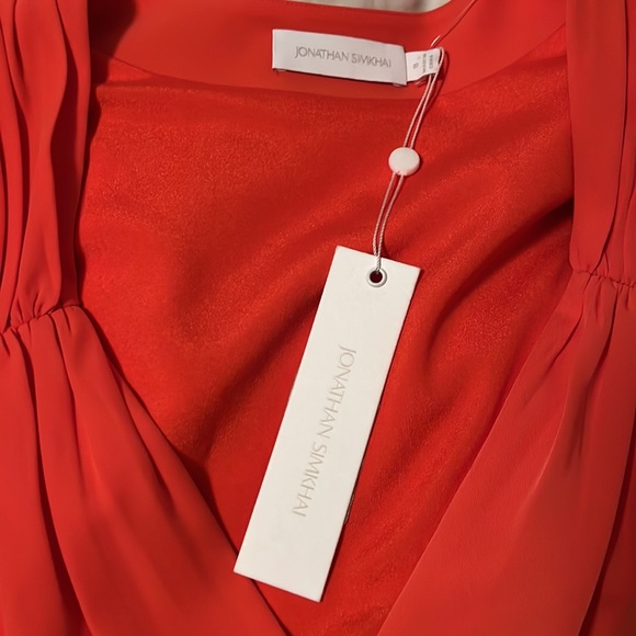 Jonathan Simkhai Lilit Puff-Front Draped Mini Dress Poppy (orange/red) 8 NWT - Picture 12 of 12